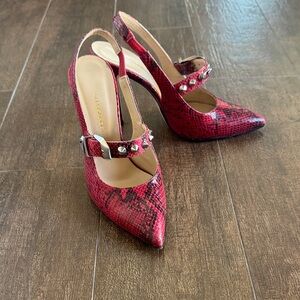 Red Snakeskin  Slingback Heels with silver studs